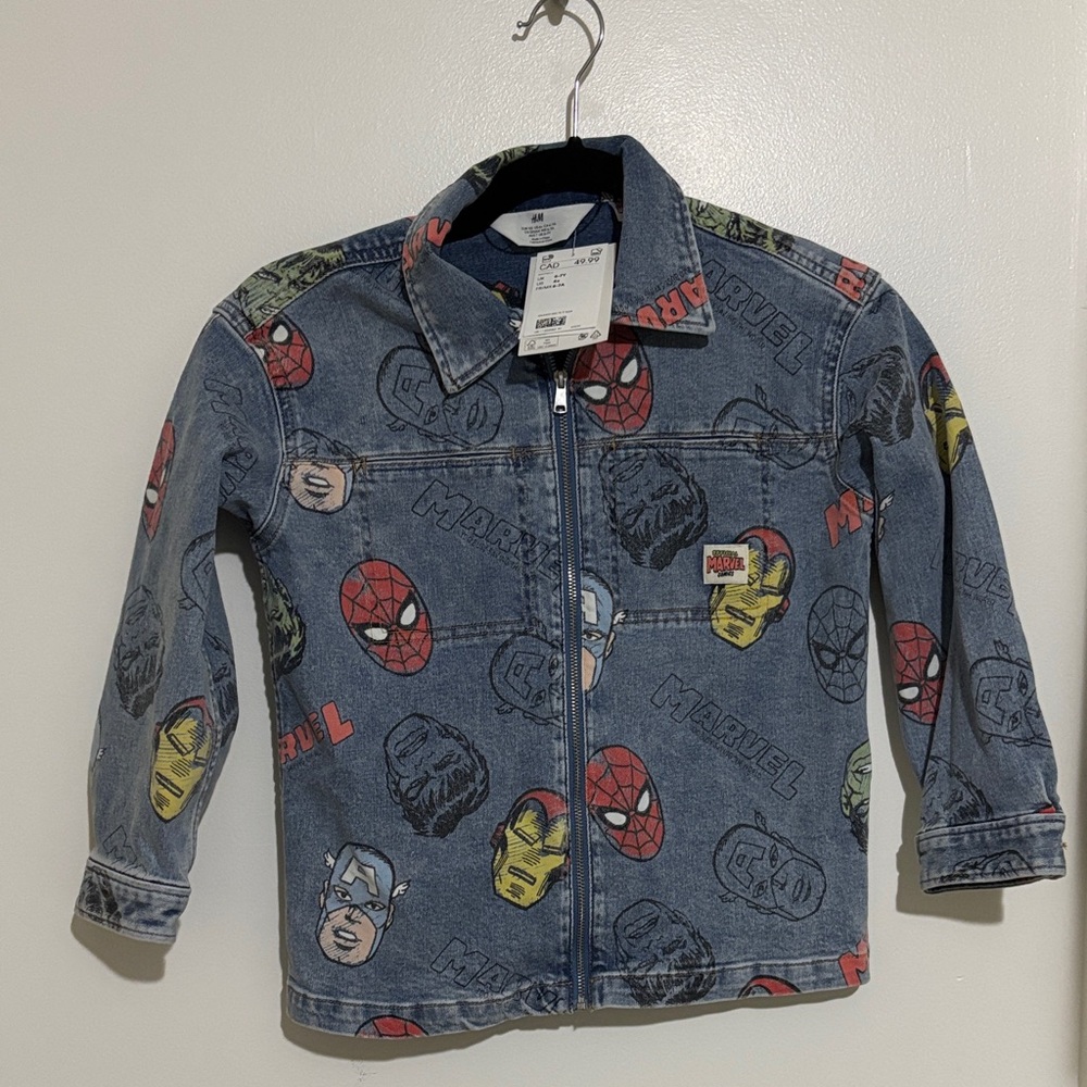 H&M Kids Blue Jean Jacket with Superhero Prints